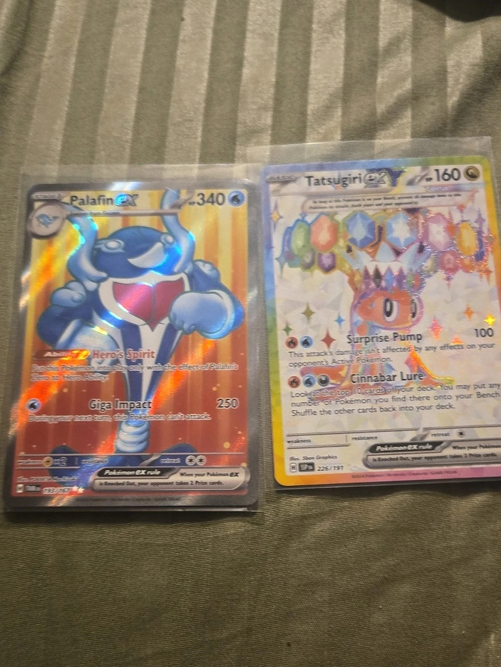 Pokémon Palafin ex and Tatsugiri cards Holographic Trading Cards